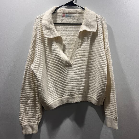 Free People Beach Carter Polo Collared Sweater Cream Size Medium - Picture 1 of 6